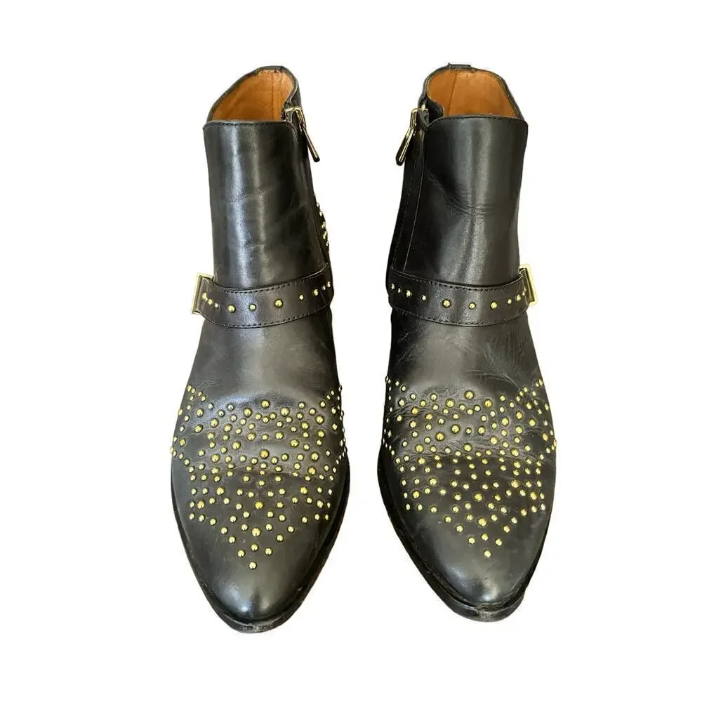 & OTHER STORIES Stud Ankle Boots Leather Black & Gold Size 41